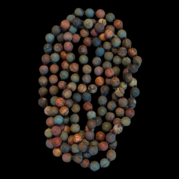 NWOT 60" 8mm Picasso Jasper Necklace, Earthy Natural Stone Brown/Blue/Red/Cream - Picture 9 of 9